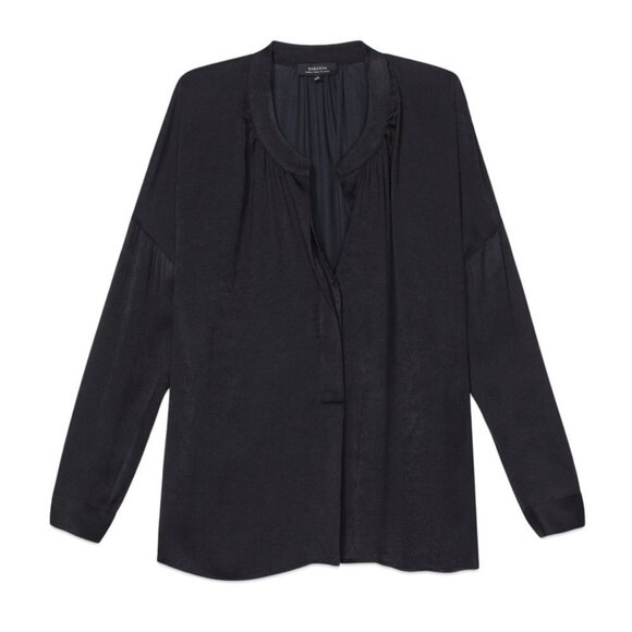 Babaton Aritzia Navy Blue Patrick Long Sleeve Notched Neck  Blouse XS - Picture 4 of 16